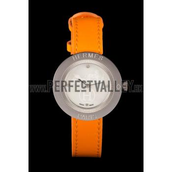 Hermes  MOP Dial Orange Leather Bracelet 801390