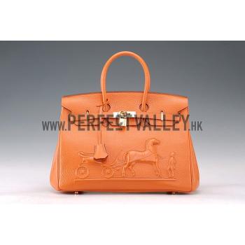 Hermes Birkin Horse Embossed Gold Hardware Tote Orange