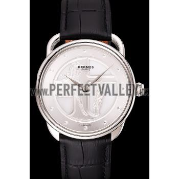 Hermes  Croco Leather Strap Silver Dial 801400