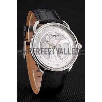 Hermes  Croco Leather Strap Silver Dial 801400