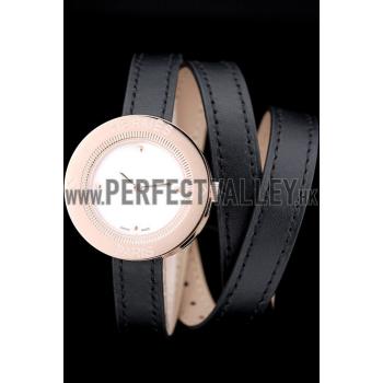 Replica Hermes  MOP Dial Black Elongated Leather Strap