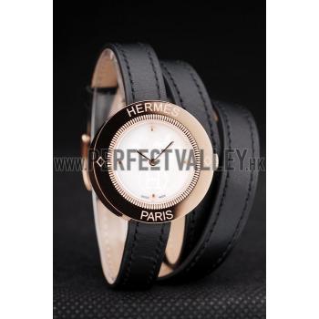 Replica Hermes  MOP Dial Black Elongated Leather Strap