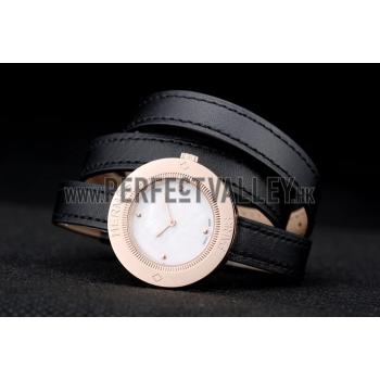 Replica Hermes  MOP Dial Black Elongated Leather Strap