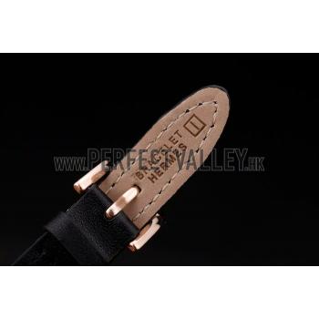 Replica Hermes  MOP Dial Black Elongated Leather Strap