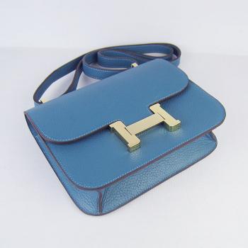 Hermes Constance H107 Cross Body Bag Cow Leather Blue Replica