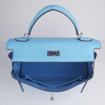 Hermes Original leather 6108 Ladies Lambskin Blue Handbag Replica