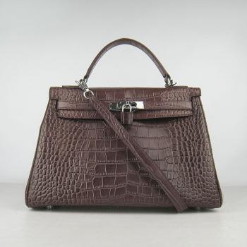 Hermes Kelly 6108 Crocodile Coffee Bag