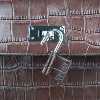 Hermes Kelly 6108 Crocodile Coffee Bag