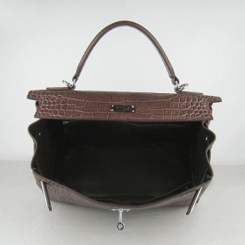 Hermes Kelly 6108 Crocodile Coffee Bag