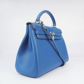 Hermes Original leather 6108 Ladies 2way Blue Handbag