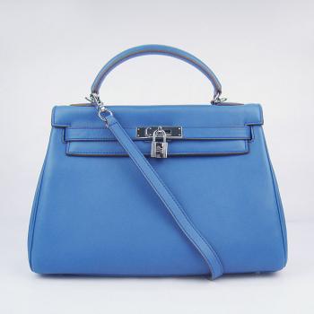 Hermes Original leather 6108 Ladies 2way Blue Handbag