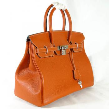 Cheap Hermes Birkin HB35 Ladies Cow Leather Orange Handbag