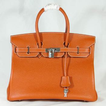 Cheap Hermes Birkin HB35 Ladies Cow Leather Orange Handbag