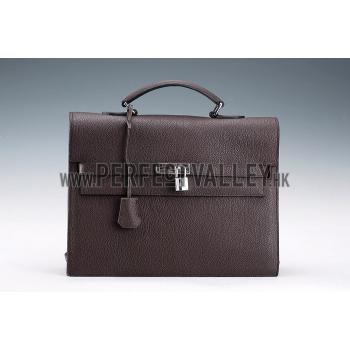 Hermes Kelly Briefcase Silver Hardware Dark Brown