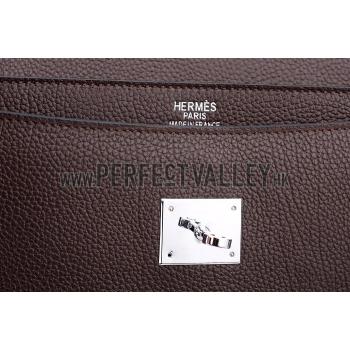 Hermes Kelly Briefcase Silver Hardware Dark Brown