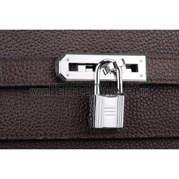 Hermes Kelly Briefcase Silver Hardware Dark Brown