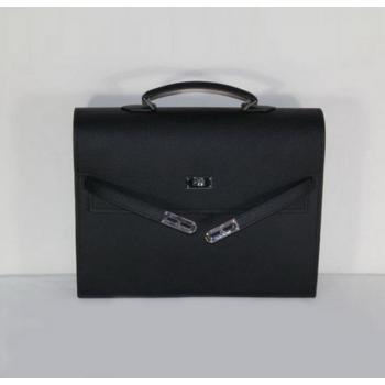 Hermes Briefcases H269 Briefcase Cow Leather Black Bag