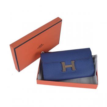 Hermes Wallet H6023 Wallet Cow Leather Blue Replica