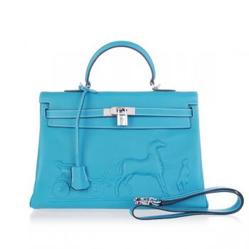 Hermes Original leather HK35 2way Lambskin Blue Handbag