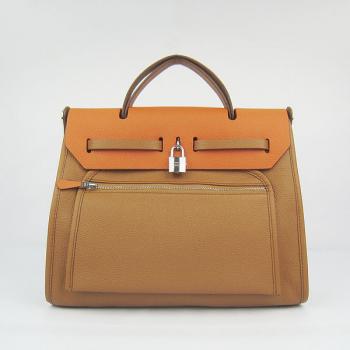 Hermes Herbag 60667 2way Cow Leather Coffee Replica