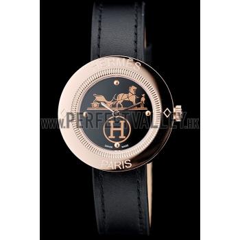 Hermes  MOP Dial Black Leather Strap Replica