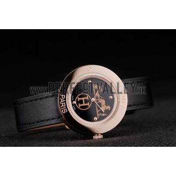 Hermes  MOP Dial Black Leather Strap Replica