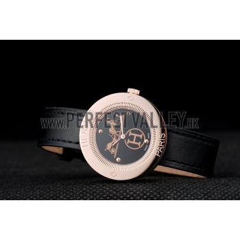 Hermes  MOP Dial Black Leather Strap Replica