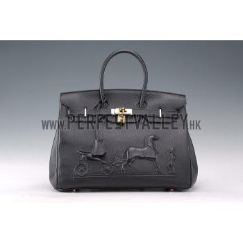 Hermes Birkin Horse Embossed Gold Hardware Tote Black