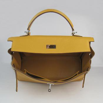 Hermes Kelly 6308 2way Cow Leather Yellow Handbag