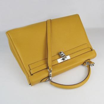 Hermes Kelly 6308 2way Cow Leather Yellow Handbag