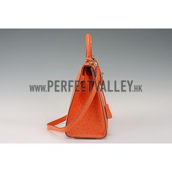 Replica Hermes Kelly 32 Orange Ostrich Leather 607480