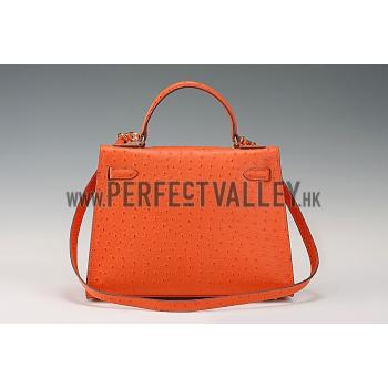 Replica Hermes Kelly 32 Orange Ostrich Leather 607480