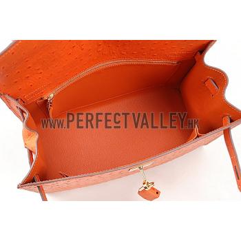 Replica Hermes Kelly 32 Orange Ostrich Leather 607480