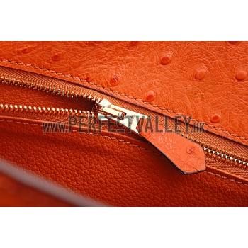 Replica Hermes Kelly 32 Orange Ostrich Leather 607480