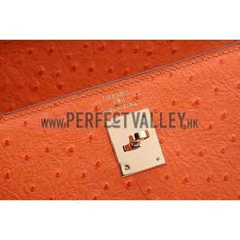 Replica Hermes Kelly 32 Orange Ostrich Leather 607480