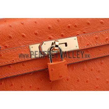 Replica Hermes Kelly 32 Orange Ostrich Leather 607480