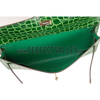 Cheap Hermes Kelly Longue Clutch Crocodile Leather Green 608168