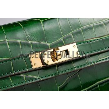 Cheap Hermes Kelly Longue Clutch Crocodile Leather Green 608168