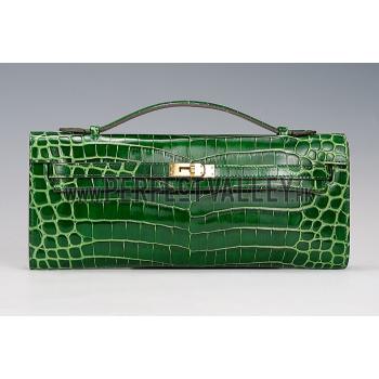 Cheap Hermes Kelly Longue Clutch Crocodile Leather Green 608168