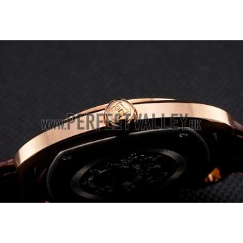 Hermes Dressage White Dial Rose Gold Case Brown Leather Strap