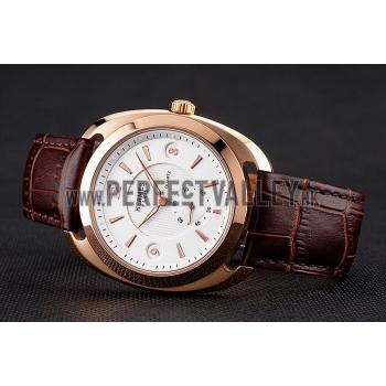 Hermes Dressage White Dial Rose Gold Case Brown Leather Strap