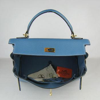 Hermes Kelly 6108 2way Cow Leather Blue HM10419