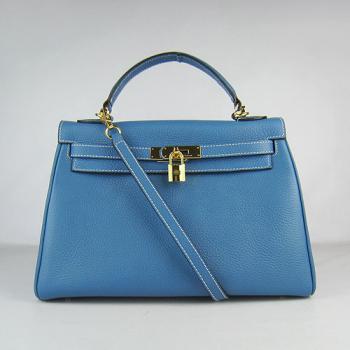 Hermes Kelly 6108 2way Cow Leather Blue HM10419