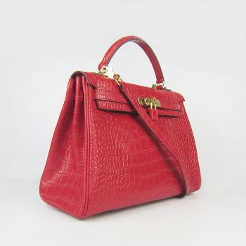 Hermes Kelly 6108 2way Crocodile Red Handbag