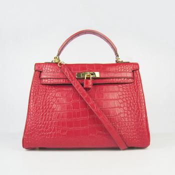 Hermes Kelly 6108 2way Crocodile Red Handbag