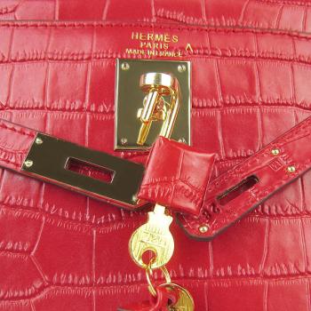 Hermes Kelly 6108 2way Crocodile Red Handbag