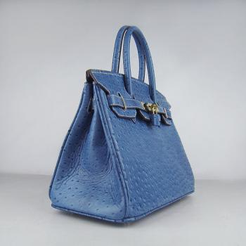 Hermes Birkin 6088 Handbag Ostrich Skin Blue