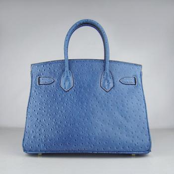 Hermes Birkin 6088 Handbag Ostrich Skin Blue