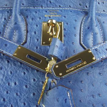 Hermes Birkin 6088 Handbag Ostrich Skin Blue