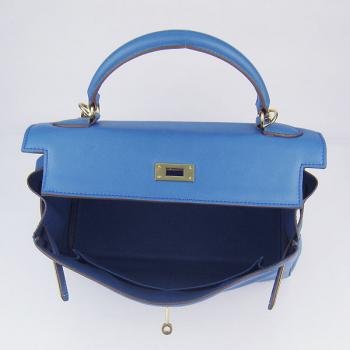 Hermes Original leather 6108 Ladies 2way Blue Bag